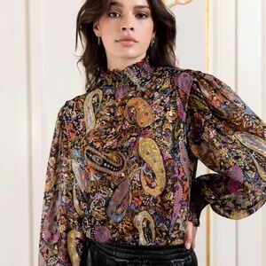 ESQUALO / Multicolored Paisley Party Smoked Neck Blouse Colorful / Size 10